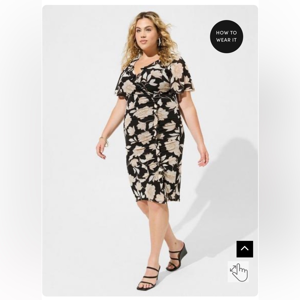 TORRID SIZE 1 1X 14-16 NWT AT THE KNEE MESH SURPLICE RUFFLE SLIT DRESS